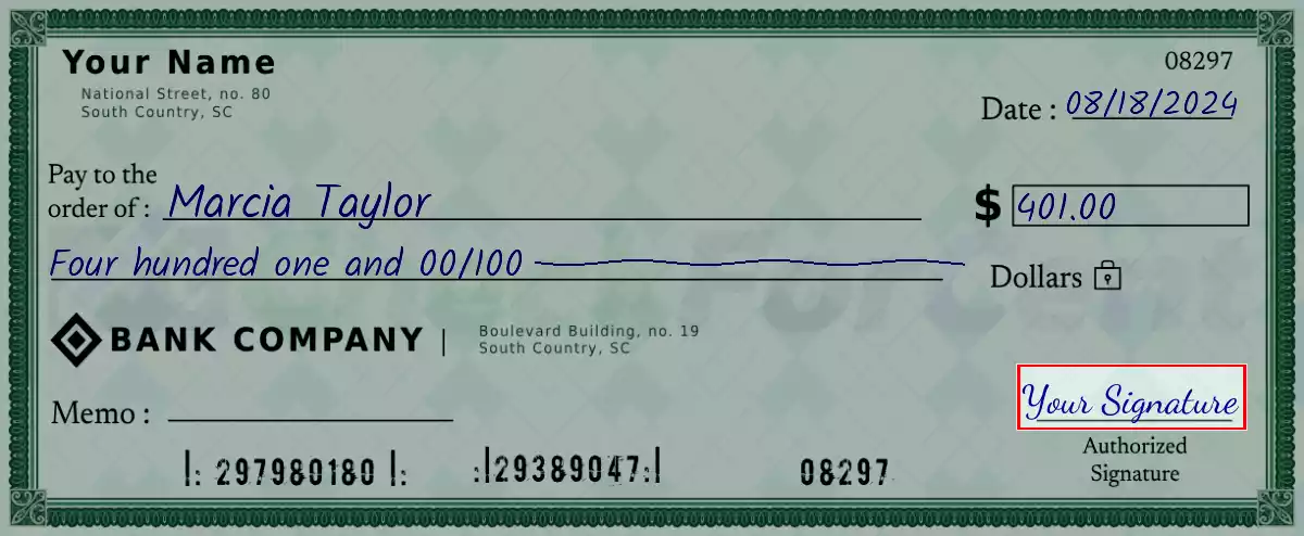 Sign the 401 dollar check