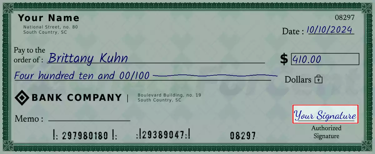 Sign the 410 dollar check