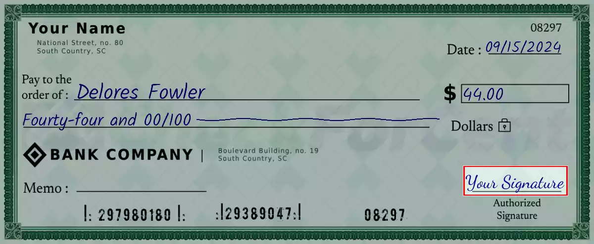 Sign the 44 dollar check