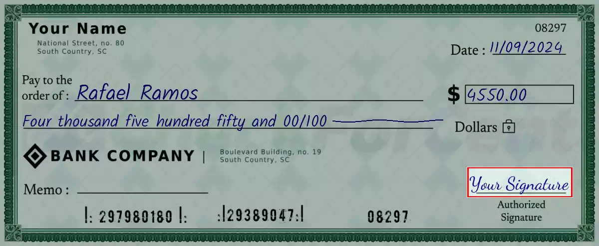 Sign the 4550 dollar check