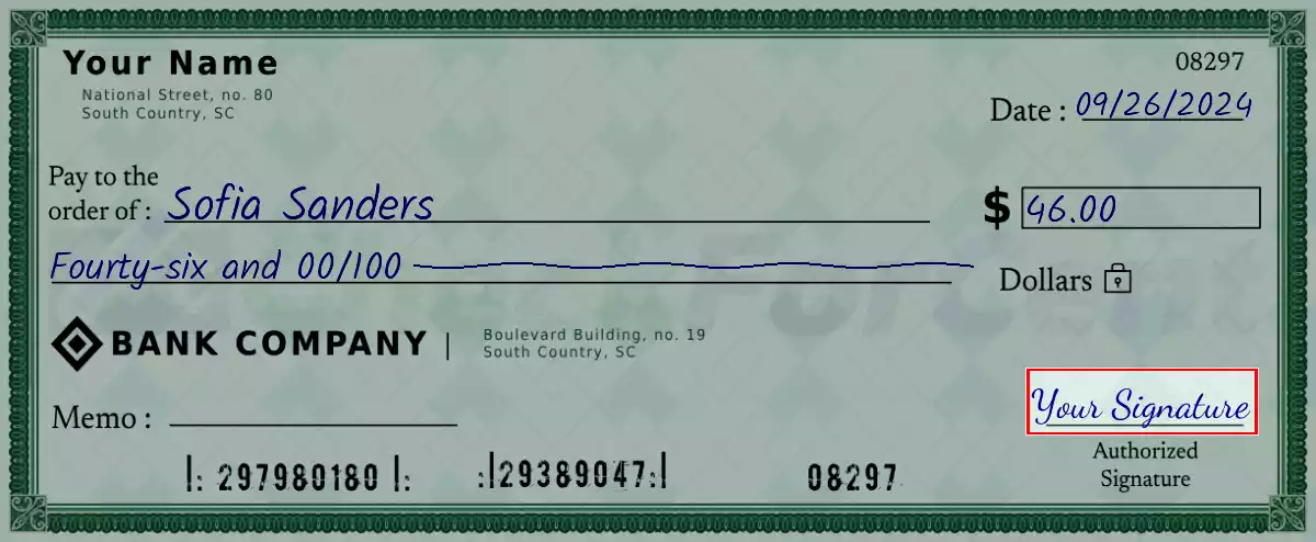 Sign the 46 dollar check
