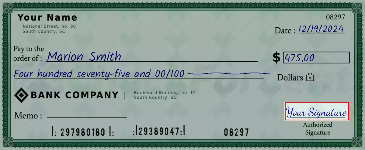 Sign the 475 dollar check