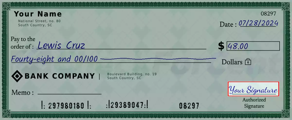 Sign the 48 dollar check