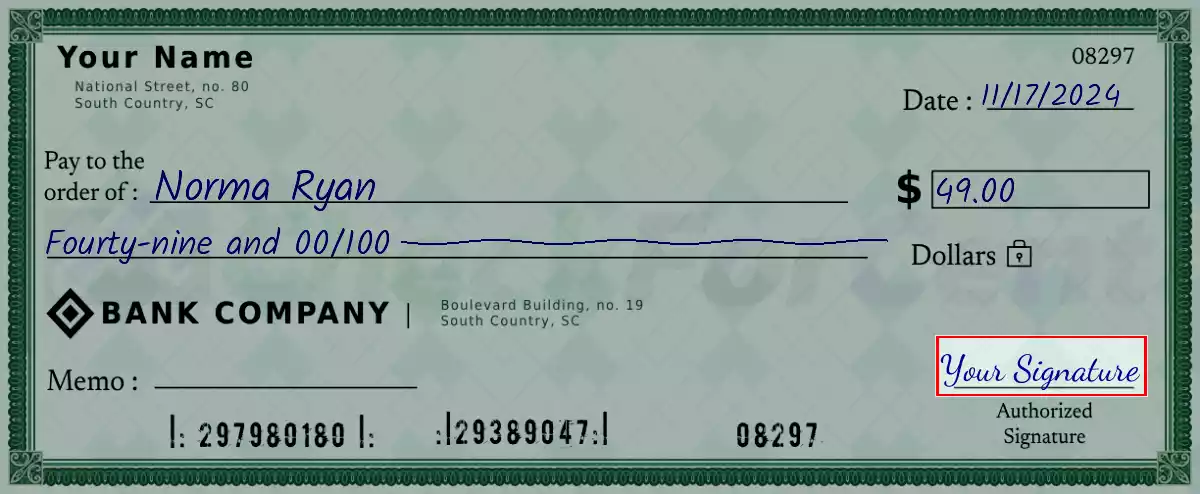 Sign the 49 dollar check