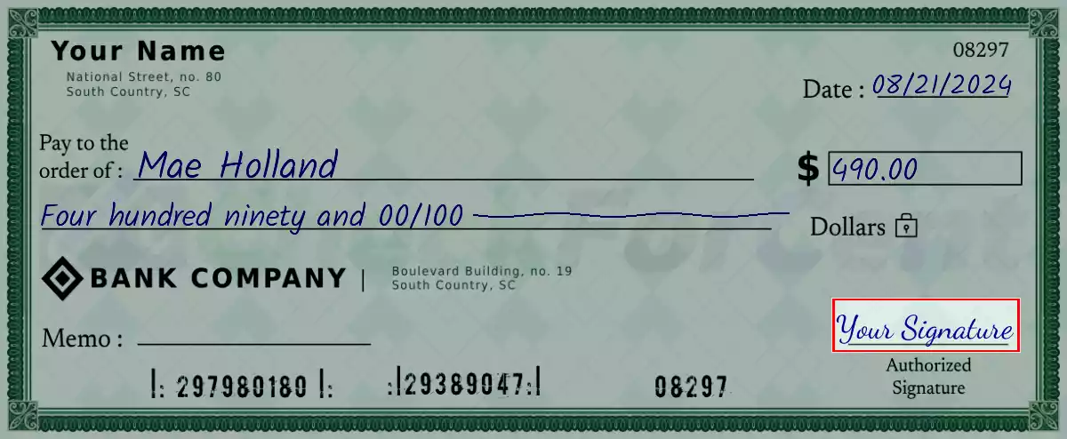 Sign the 490 dollar check
