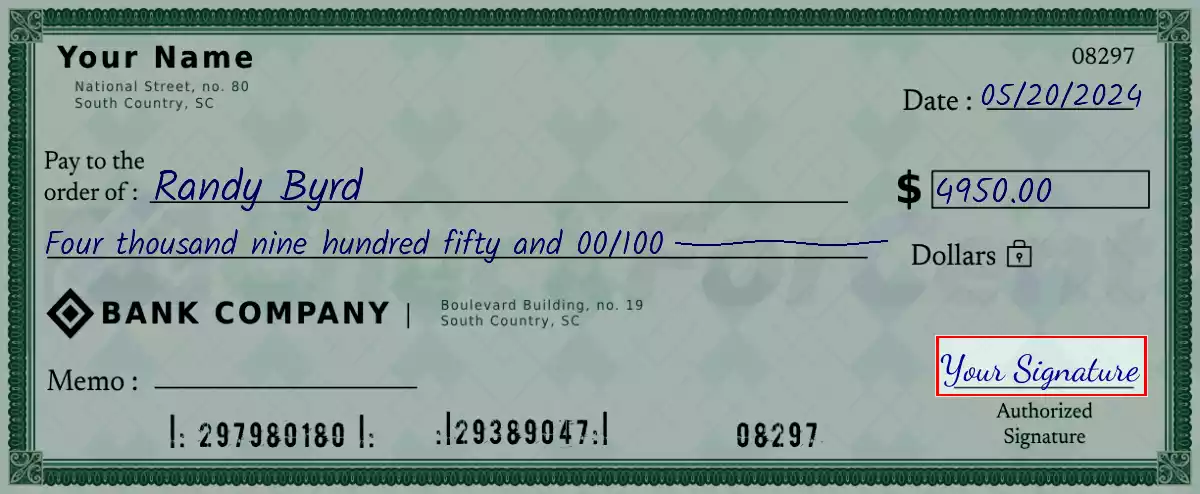 Sign the 4950 dollar check