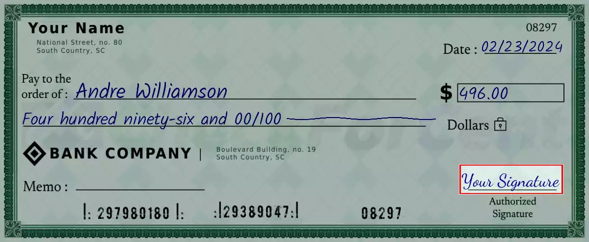 Sign the 496 dollar check