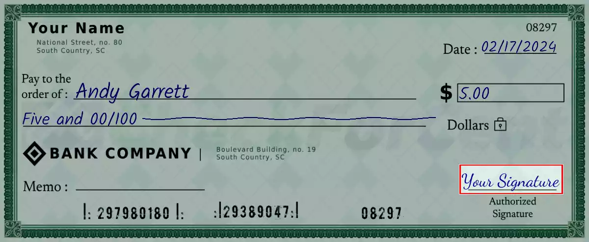 Sign the 5 dollar check