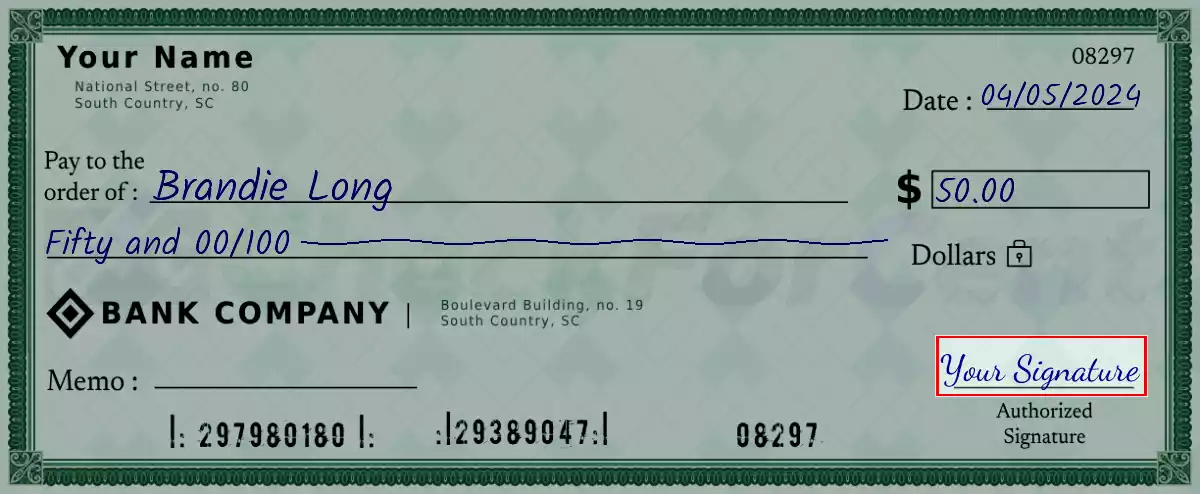 Sign the 50 dollar check