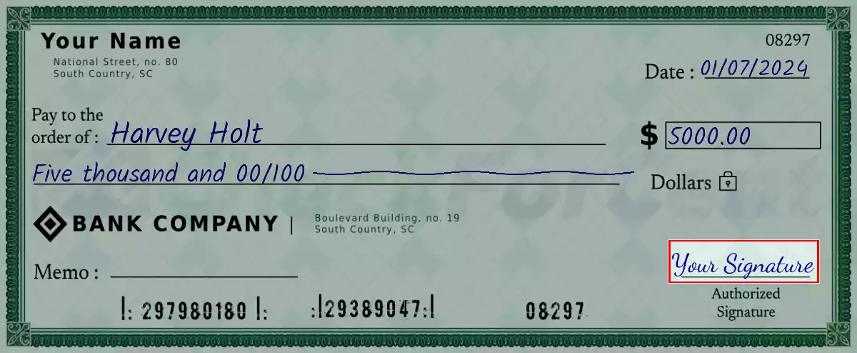 Sign the 5000 dollar check