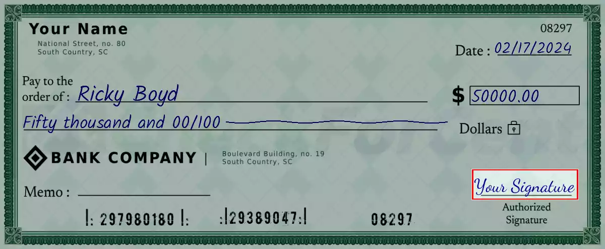 Sign the 50000 dollar check