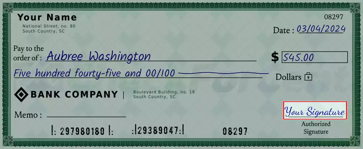 Sign the 545 dollar check