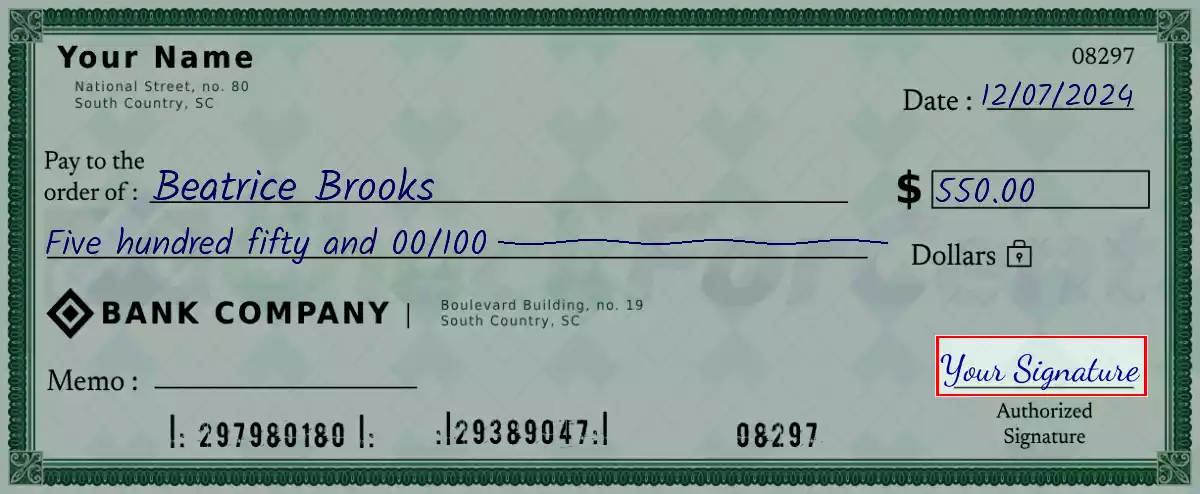 Sign the 550 dollar check
