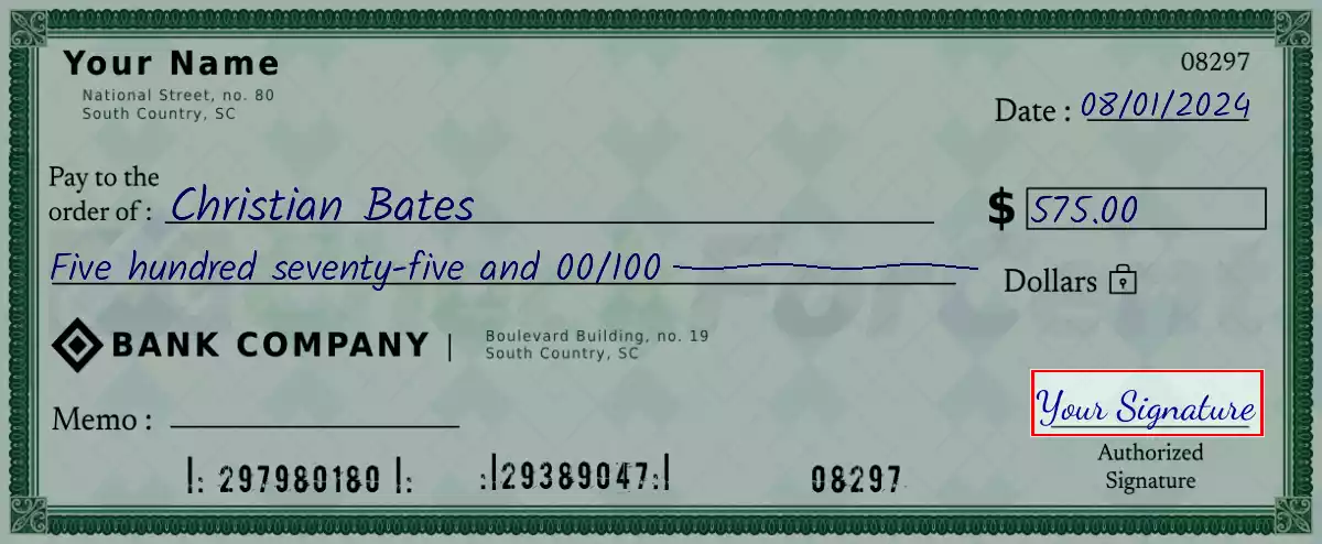 Sign the 575 dollar check