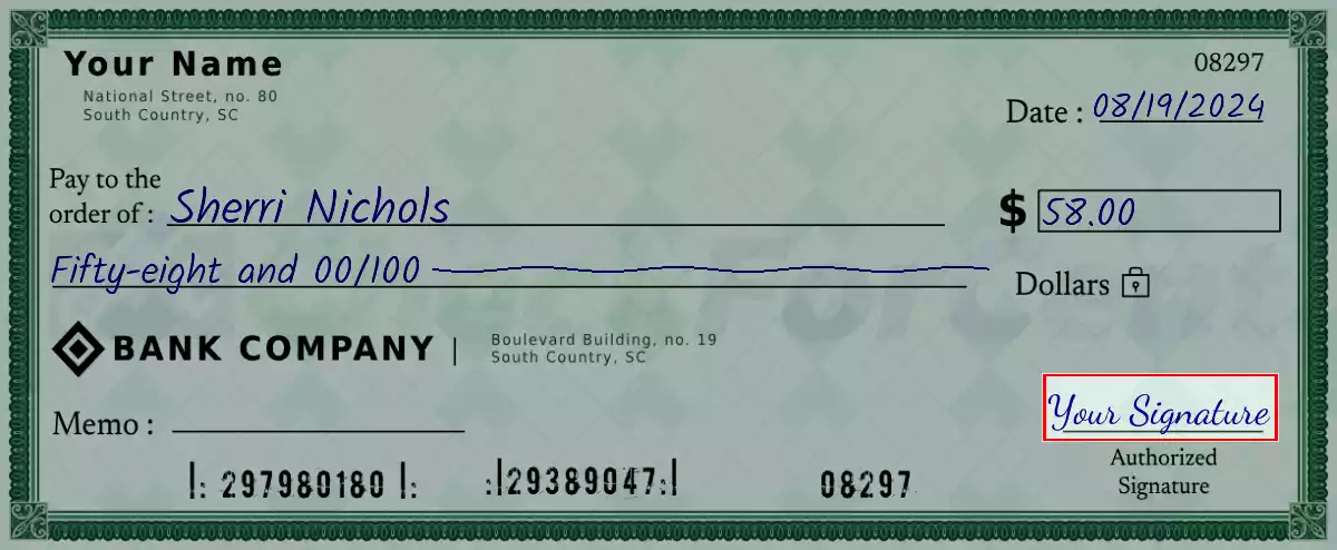 Sign the 58 dollar check