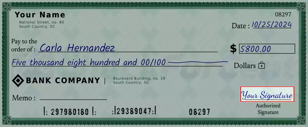 Sign the 5800 dollar check