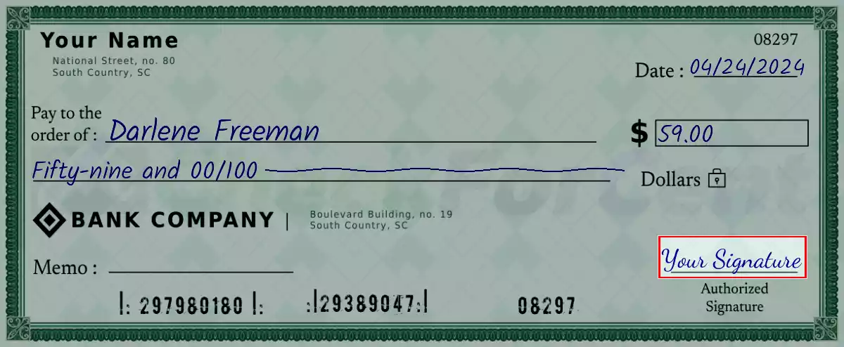 Sign the 59 dollar check