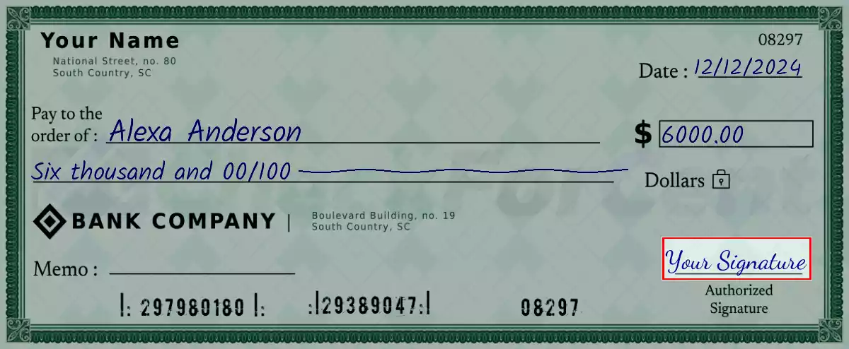Sign the 6000 dollar check