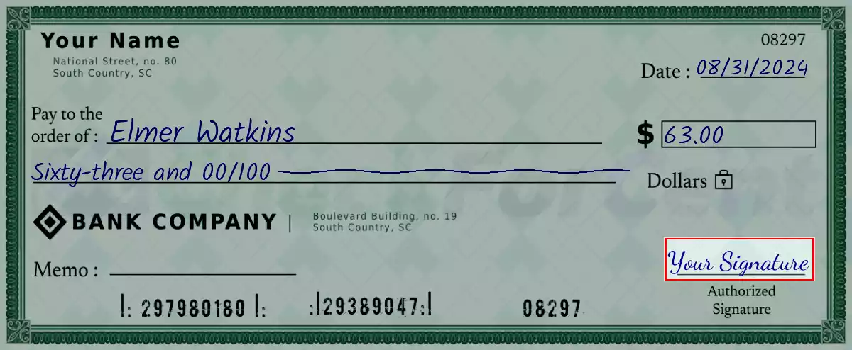 Sign the 63 dollar check