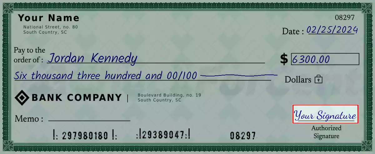 Sign the 6300 dollar check