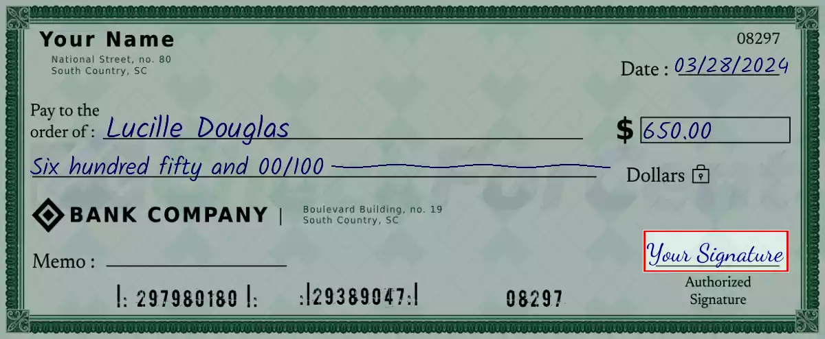 Sign the 650 dollar check
