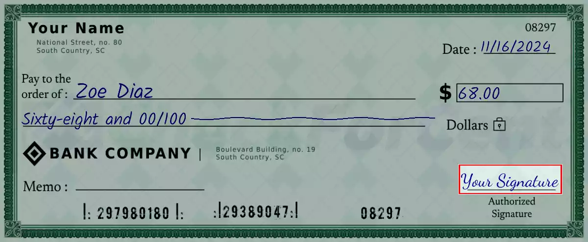 Sign the 68 dollar check