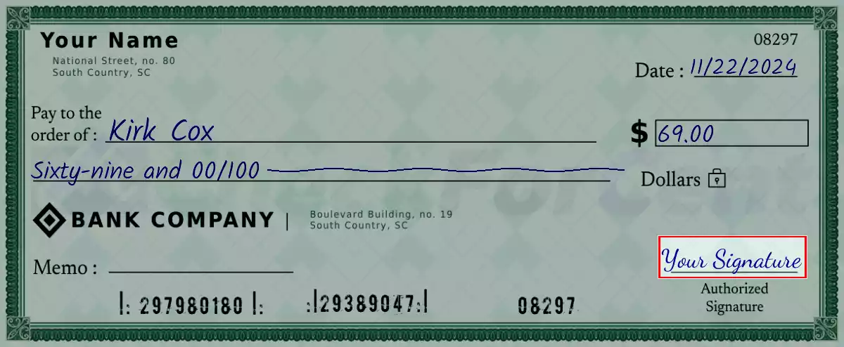 Sign the 69 dollar check