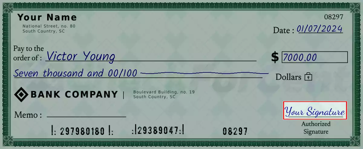 Sign the 7000 dollar check