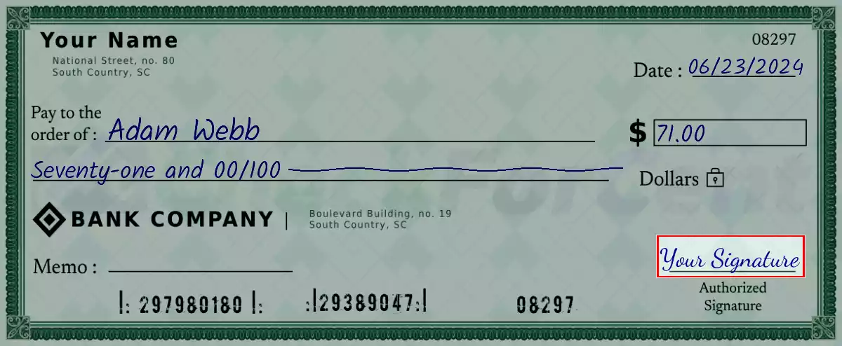 Sign the 71 dollar check