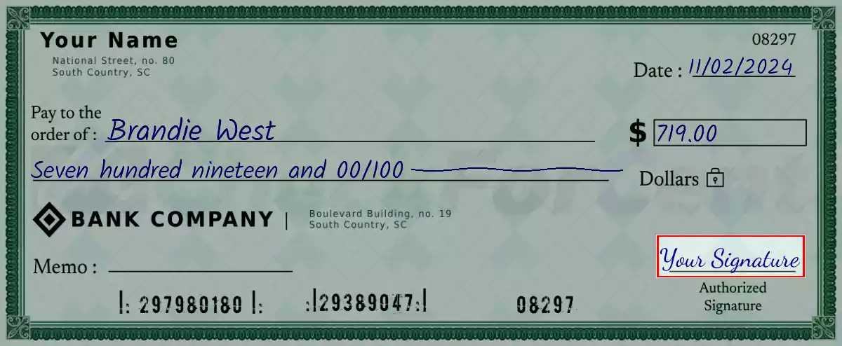 Sign the 719 dollar check