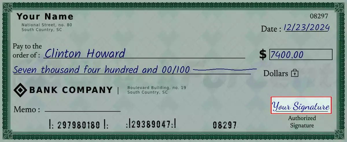 Sign the 7400 dollar check