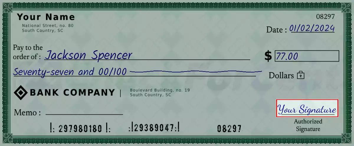 Sign the 77 dollar check