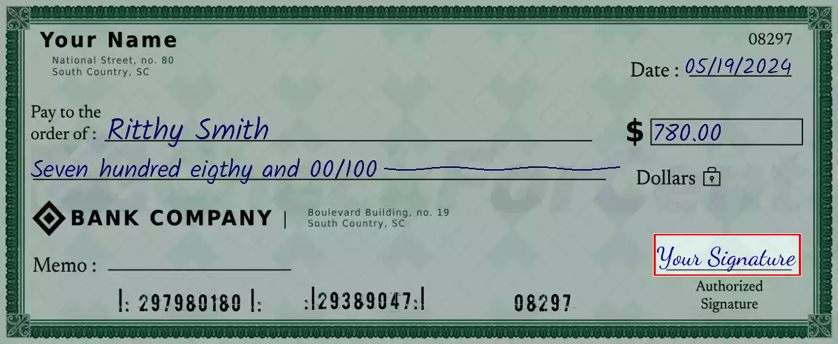 Sign the 780 dollar check