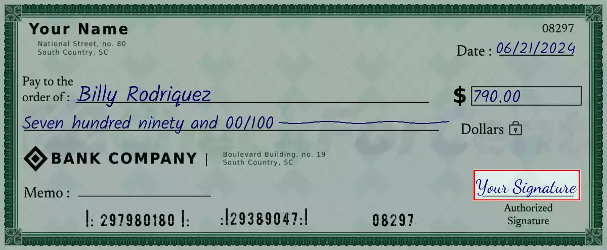 Sign the 790 dollar check