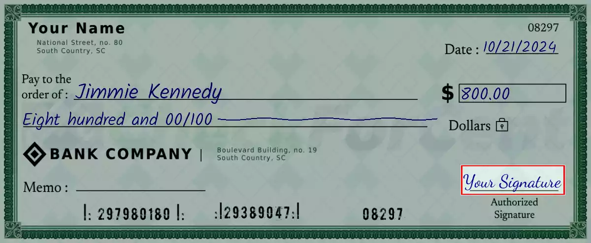 Sign the 800 dollar check