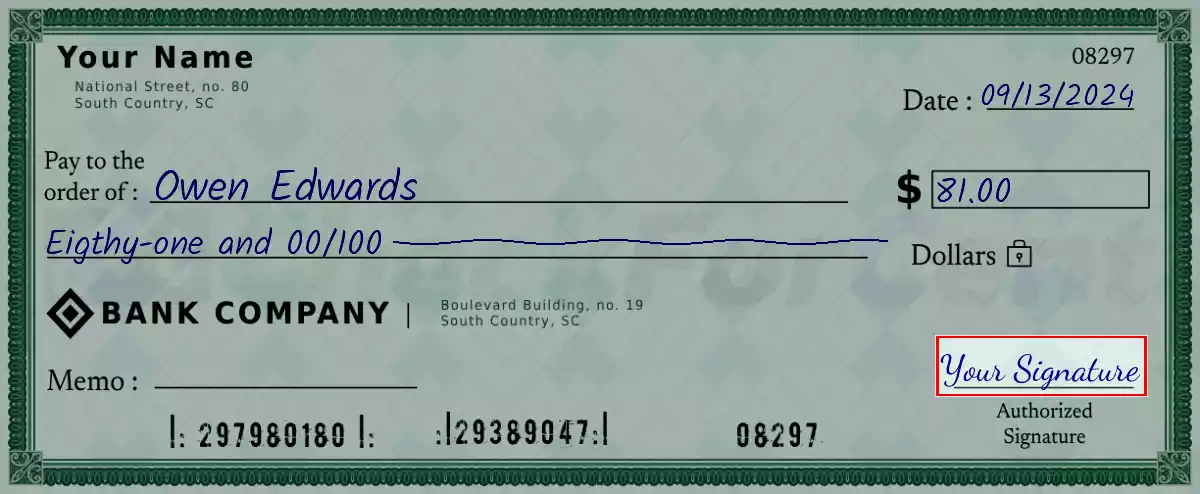 Sign the 81 dollar check