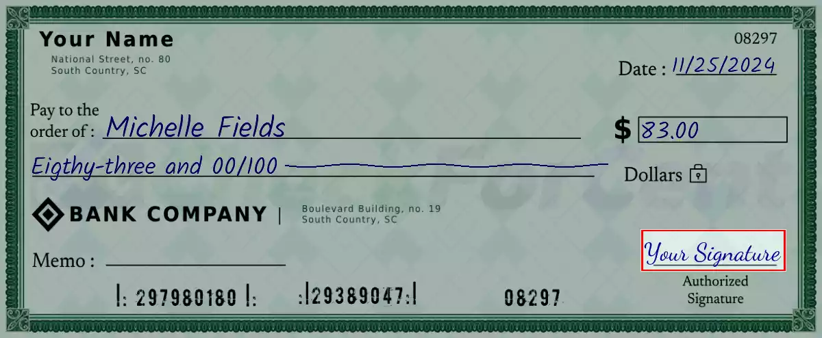 Sign the 83 dollar check