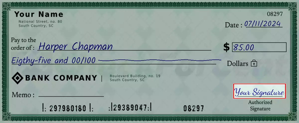 Sign the 85 dollar check