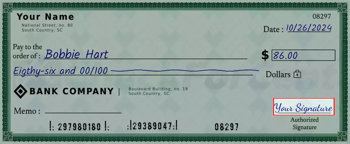 Sign the 86 dollar check