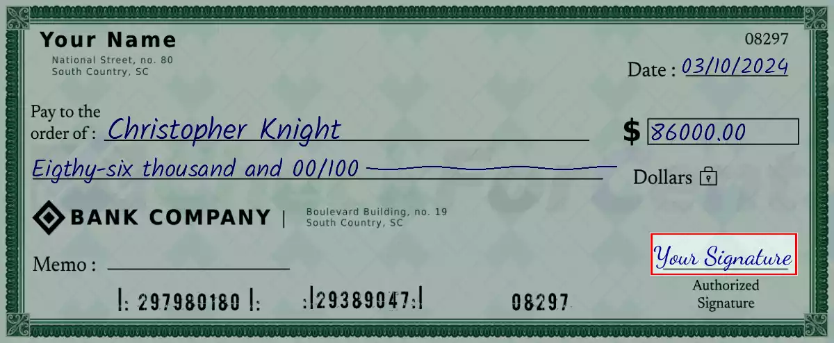 Sign the 86000 dollar check