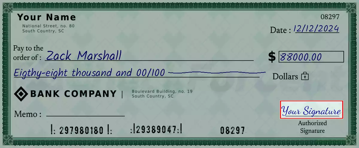 Sign the 88000 dollar check