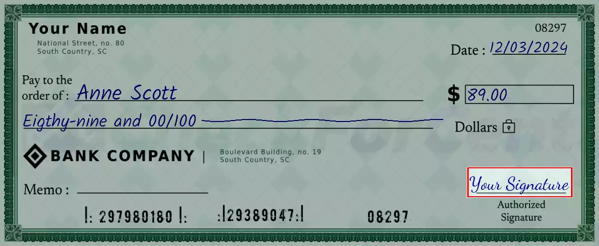 Sign the 89 dollar check