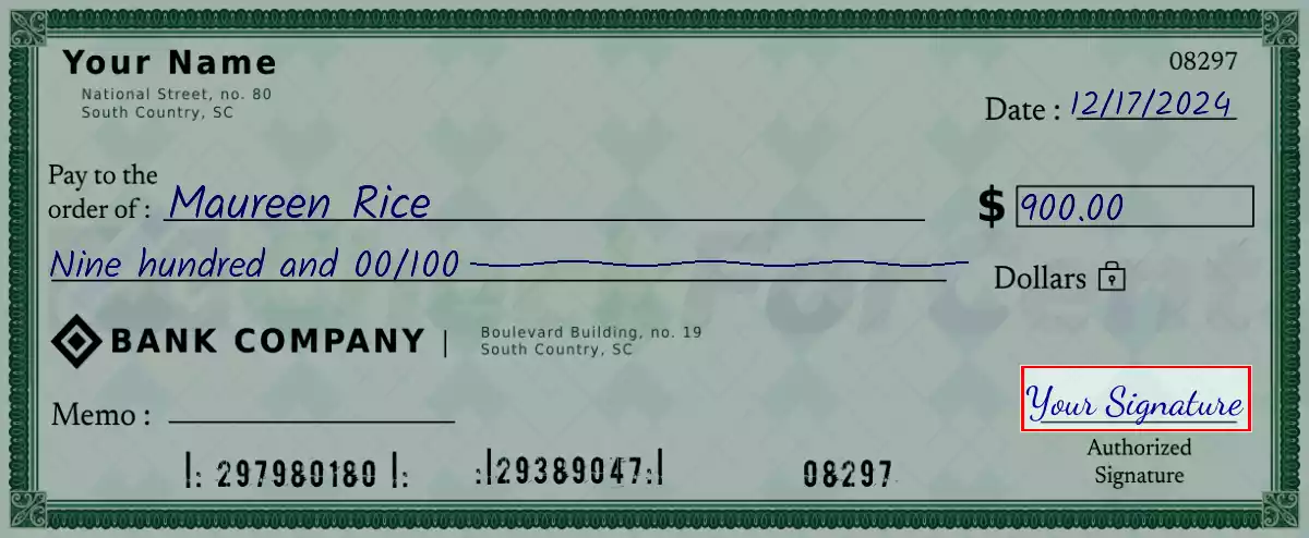 Sign the 900 dollar check