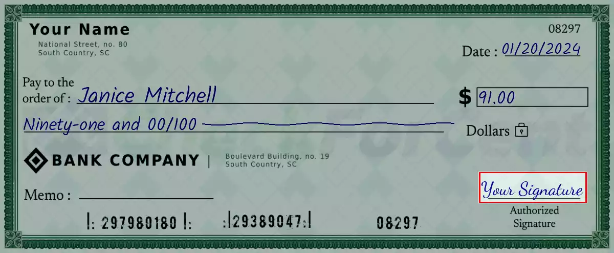 Sign the 91 dollar check