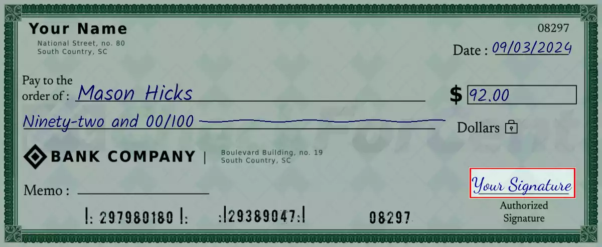 Sign the 92 dollar check