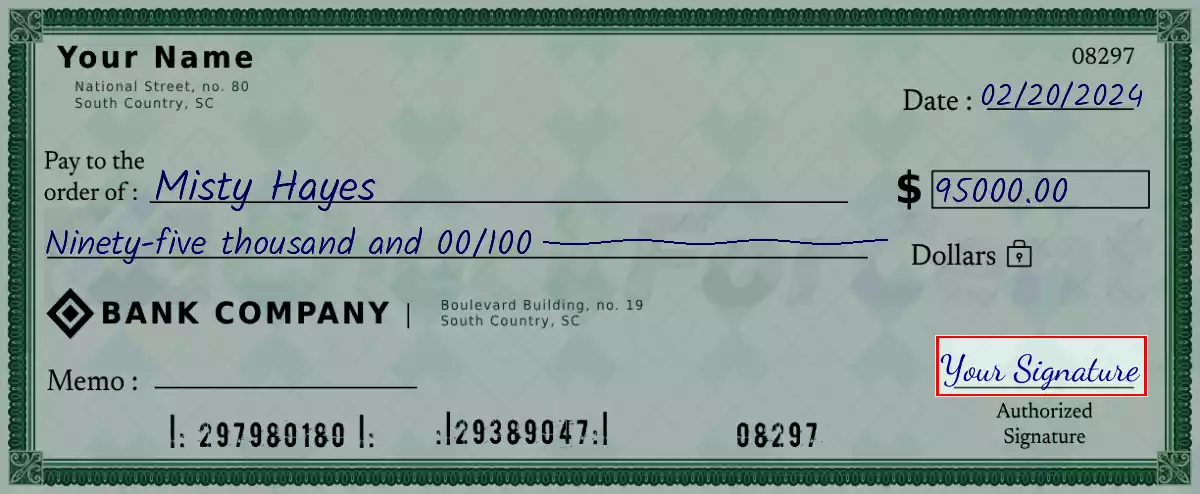 Sign the 95000 dollar check