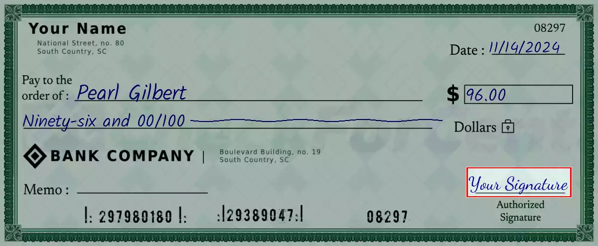 Sign the 96 dollar check