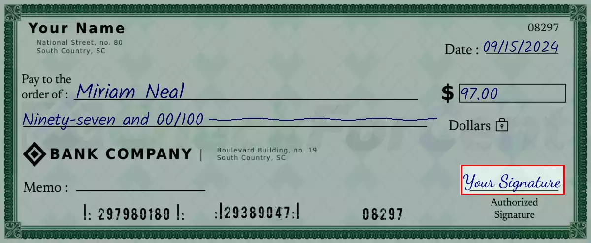Sign the 97 dollar check