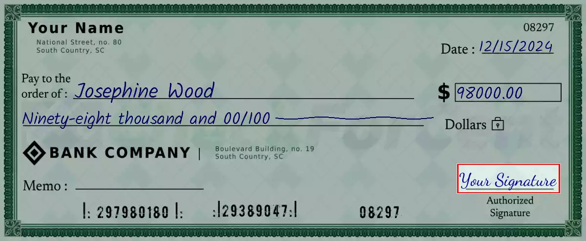 Sign the 98000 dollar check