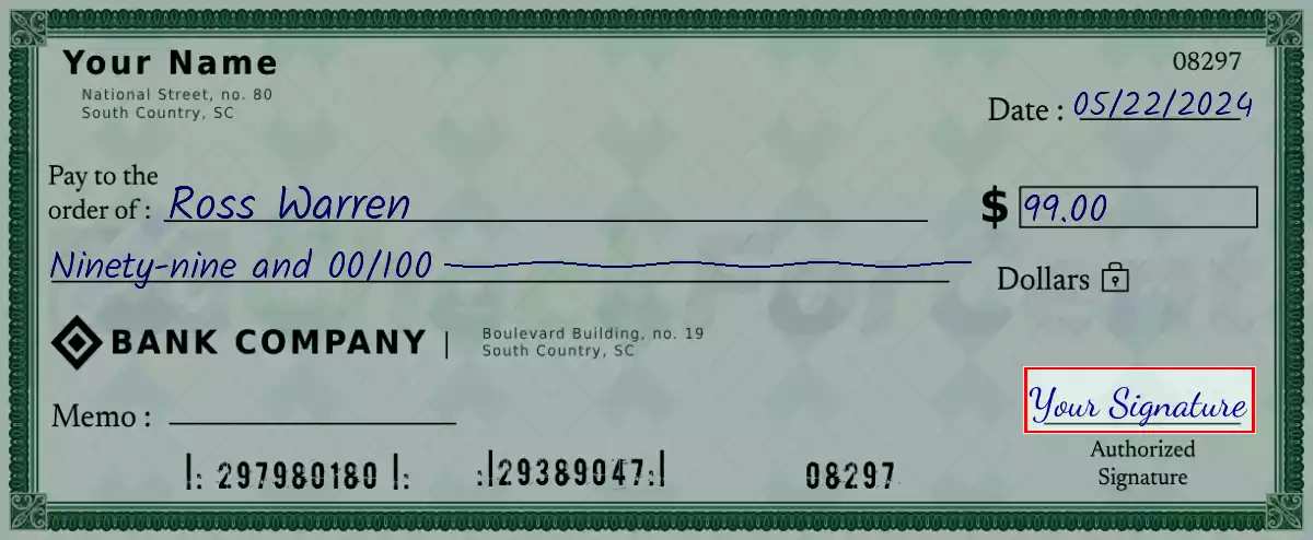 Sign the 99 dollar check